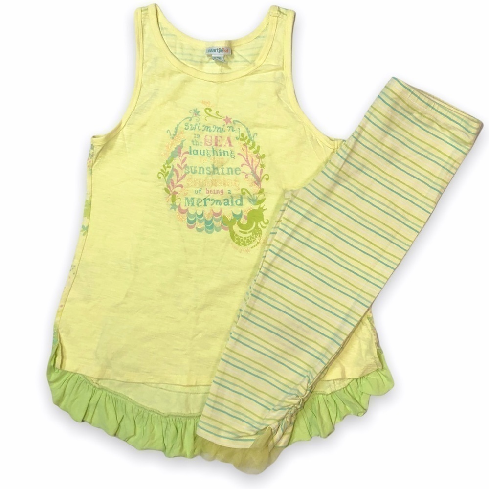 𝅺NAARTJIE Sea Splash Mermaid Hi-Low Tank Top Stripe Capri‎ Leggings Set Girl 10